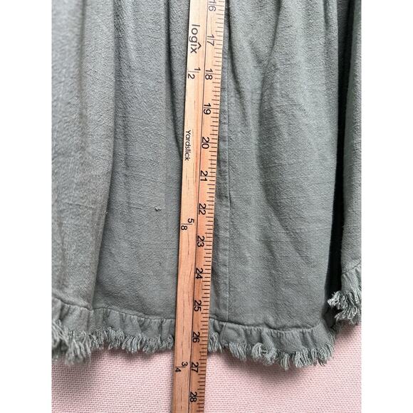 Umgee Linen Cotton Blend Sz S Boho Tank Top Green Raw Fringe Trim Beach Peasant - Picture 10 of 13